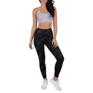 90 Degree by Reflex Lux Supportive Waistband Ankle Leggings - Camo Black Combo